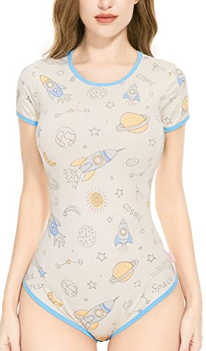 CutiePlusU Baumwolle Knopf im Schritt Bodysuits Erwachsene Strampler Basics Strampler Romantischer Planet XXXL von CutiePlusU