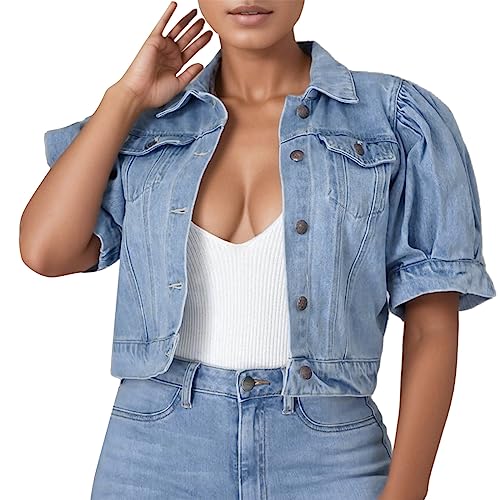 Cvanxluy Damen Jeansjacke Vintage Trendige Outdoorjacke Übergangs Denim Jacke Aesthetic Streetwear Jacken für Frauen Lässige Übergroße Jeans Jacke Damen-Jacken Jeansjacke Ladies Kurzjacke von Cvanxluy