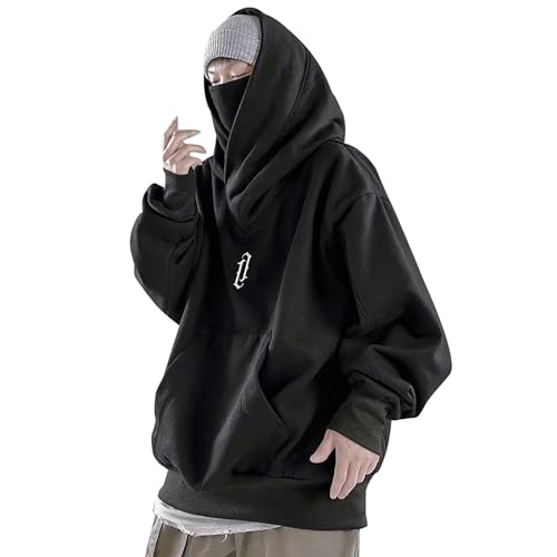 Cvanxluy Ninja Hoodie Herren 5XL Japan Harajuku Style Mit Kapuze Dicker Sweatshirt Hoody Hip Hop Fleece Oversize Gefüttert Streetwear Techwear Double Neckline Warm Techwear Y2k Kapuzenpullover von Cvanxluy