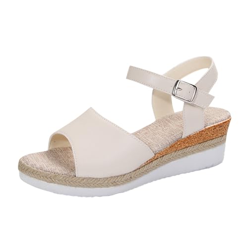 Cvanxluy Plateau Sandalen Damen Leder Bequem Leder Plateausandalen Schuhe mit Absatz Platform Strandschuhe Sandalen Slingback Low Wedge Keilsandalen Riemchensandalen Schwarz Beach Sommerschuhe von Cvanxluy