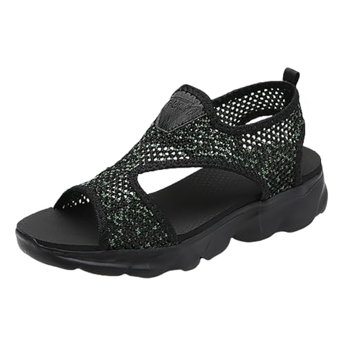 Cvanxluy Sandalen Damen Sommer Breite Füße Strick Schwarz Hausschuhe Riemchensandalen mit Absatz Breit Frauen Damenschuhe Keilsandalen Low Wedge Waschbare Schuhe Sandalen Bequem Plateausandalen von Cvanxluy