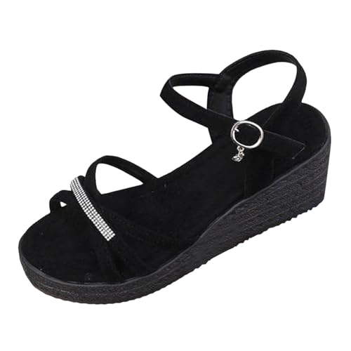 Cvanxluy Sandalen Plateau Damen Elegant Strick Elegant Riemchensandalen Hausschuhe mit Absatz Low Wedge Modische Schuhe Strandschuhe Plateau Barfuß Sommerschuhe Keilsandalen Leichte Damenschuhe von Cvanxluy