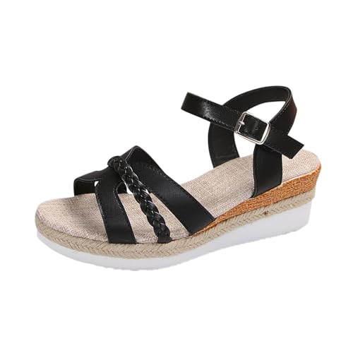 Cvanxluy Sandalen Plateau Damen Elegant Waschbare Leder Schuhe Riemchensandalen mit Absatz Beige Keilsandalen Sommerschuhe Low Freizeit Hausschuhe Plateausandalen Frauen Low Wedge Strandschuhe von Cvanxluy