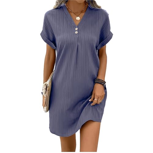 Musselin Kleid Damen Sommer V-Ausschnitt Luftige A-Linie Midikleid Einfarbige mit Knöpfen Lässiges Kurzarm Sommerkleid Leicht Musselin Bluse Kleid Boho Tunika Strandkleider Freizeitkleid Musselin Kleid Damen Sommer V-Ausschnitt Luftige A-Linie Midikleid Einfarbige mit Knöpfen Lässiges Kurzarm Sommerkleid Leicht Musselin Bluse Kleid Boho Tunika Strandkleider Freizeitkleid von Cvanxluy