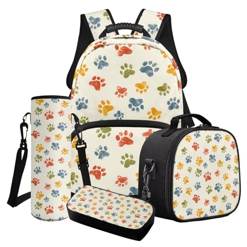 Cxdvotvy Rucksack-Set, 43,2 cm, Schulranzen-Set mit Federmäppchen, Lunchtasche, Wasserflaschen-Tragetasche für Kinder und Jugendliche, 43,2 cm, Beige-Hundepfote, Schulranzen-Set Cxdvotvy Rucksack-Set, 43,2 cm, Schulranzen-Set mit Federmäppchen, Lunchtasche, Wasserflaschen-Tragetasche für Kinder und Jugendliche, 43,2 cm, Beige-Hundepfote, Schulranzen-Set von Cxdvotvy