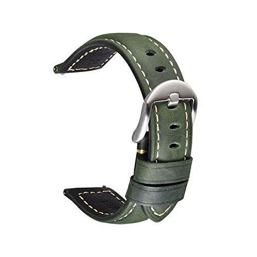 Crazy Horse Haut 20-24Mm Lederarmband Quick Release Armband Uhr Zubehör Green (Silber), 24mm von Cycat