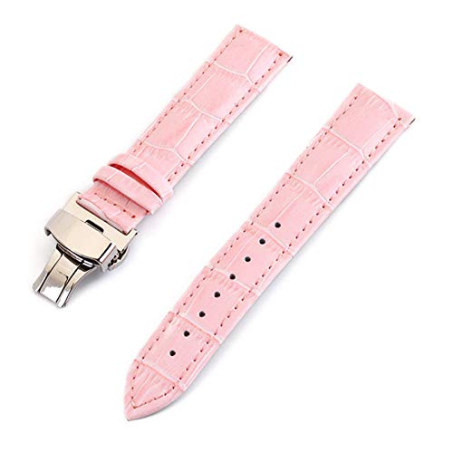 Leder Uhrenarmbänder 12-24mm Faltschließe Stahl Schliesse Armband Handgelenkgurt Rosa, 14mm von Cycat