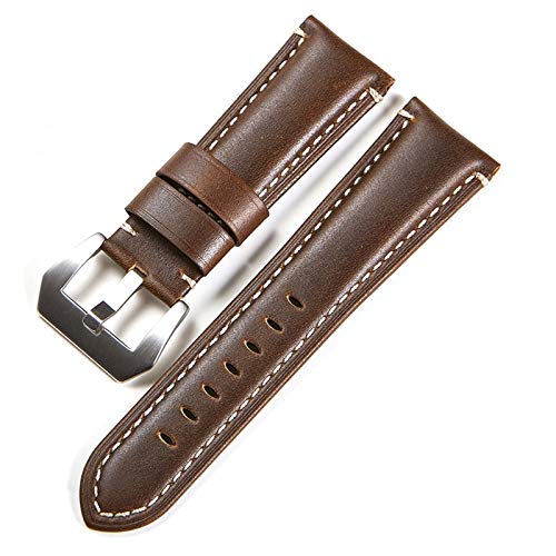 Leder Uhrenarmband-Bügel 20/22/24/26mm Weinlese-Leder-Uhrenarmband Dunkelbraun (Silber), 24mm von Cycat