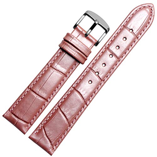 Quick Release Uhrenarmband 16Mm/18mm/20mm/21mm/22mm Leder Rosa Ersatz-Uhrenarmband Rosa-Silber-Schnalle, 22mm von Cycat