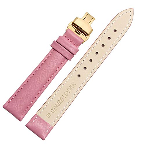 Uhrenarmband Leder 14/16/18/20mm Uhrenarmband mit Butterflyschließe Pink Gold Buckle, 16mm von Cycat