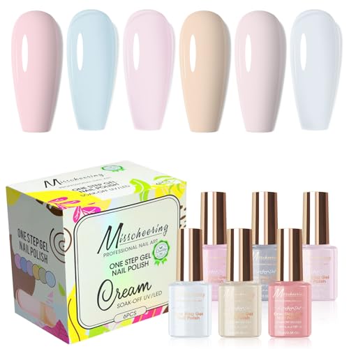 Cycullinyt 6Pcs One Step Gel Nagellack Set, 3 in 1 Keine Notwendigkeit Basis und Top Coat, 15ml Einweichen von LED UV Weiß Licht Rosa Nude Nagel Gel Polish Maniküre Kit für Frauen Mädchen von Cycullinyt