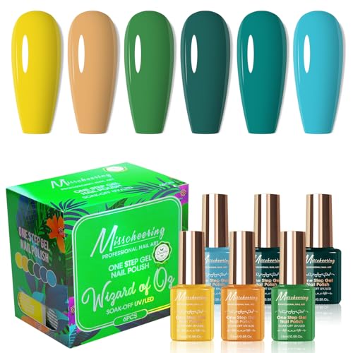 Cycullinyt 6Pcs One Step Gel Nagellack Set, 3 in 1 Keine Notwendigkeit Basis und Top Coat, 15ml Soak Off LED UV Grün Gelb Braun Nude Gel Polish Maniküre Kit für Frauen Mädchen von Cycullinyt