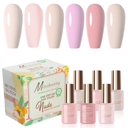 Cycullinyt 6Pcs One Step Gel Nagellack Set, 3 in 1 Keine Notwendigkeit Basis und Top Coat, 15ml Soak Off LED UV Milky Nude Pink Nagel Gel Polish Maniküre Kit für Frauen Mädchen von Cycullinyt