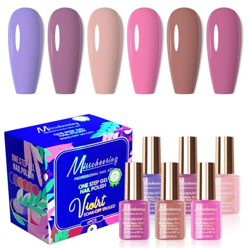 Cycullinyt 6Pcs One Step Gel Nagellack Set, 3 in 1 Keine Notwendigkeit Basis und Top Coat, 15ml Soak Off LED UV Rosa Braun Nude Nagel Gel Polish Maniküre Kit für Frauen Mädchen von Cycullinyt