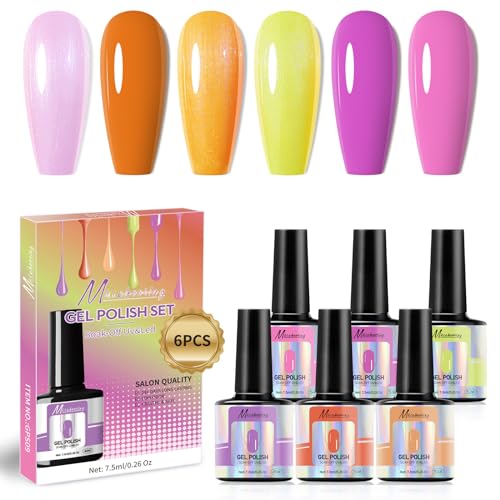 Cycullinyt Gel Nagellack Set, 6Pcs Orange Pink All Seasons Gel Polish Kit, Einweichen von UV/LED Gel Nagellack Maniküre Nail Art Geschenke für Frauen Mädchen von Cycullinyt