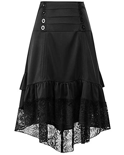 Cytree Damen Amelia Gothic Button Steampunk Gekräuselten Kuchen Rock Styles Low High Röcke (S, Schwarz1) von Cytree