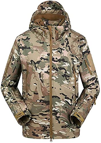 Czen Herren Taktische Camouflage Softshell Jacke Herbst Winter Outdoor Armee Militär Fleece Gefütterte wasserdichte Jacke Mit Kapuze Outwear Wandern Jagdmantel (cp,L) von Czen