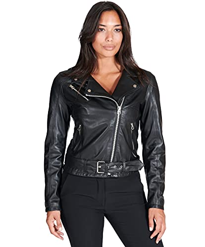 D'Arienzo Damen Italienisches Lederjacke im Bikerjacke Look Schwarz Echtleder Lammnappa Made in Italy CHIODO schwarz/XL D'Arienzo Damen Italienisches Lederjacke im Bikerjacke Look Schwarz Echtleder Lammnappa Made in Italy CHIODO schwarz/XL von D'Arienzo