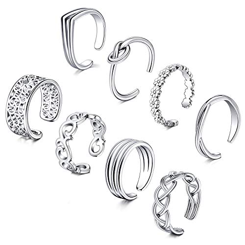 D.Bella Adjustable Toe Rings for Women Summer Beach Silver Hypoallergenic Open Toe Ring Set Finger Foot Jewelry von D.Bella