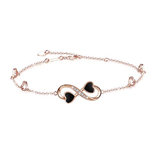 Infinity Liebe Ankle Armband für Frauen, 925 Sterling Silber Charms verstellbar Fußkettchen für Damen, Unendlichkeit Knöchel Armband (Roségold) von Amiguo