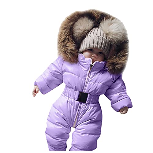 DABASHAN Baby Winter Overall mit Kapuze Jungen Mädchen Strampler Schneeanzug Daunen Langarm Jumpsuit Winddicht Skioverall Winteranzug Geschenk 0-24 Monate (Purple-2, 9-12 Months) von DABASHAN