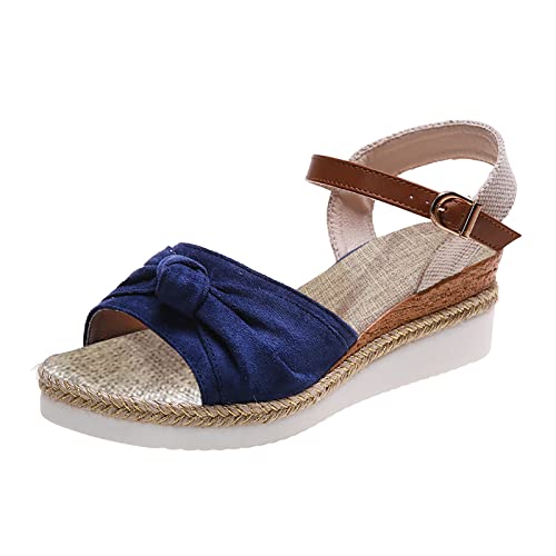 DABASHAN Damen Wedge Espadrilles Keilabsatz Plateau Wedges Sandaletten Sommerschuhe Sommer Flip Flops Frauen Schuhe Bequem Zehentrenner Sandaletten Strandschuhe (Blue-2, 36) von DABASHAN