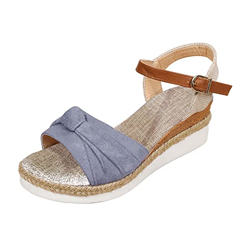 DABASHAN Damen Wedge Espadrilles Keilabsatz Plateau Wedges Sandaletten Sommerschuhe Sommer Flip Flops Frauen Schuhe Bequem Zehentrenner Sandaletten Strandschuhe (Grey-2, 38) von DABASHAN