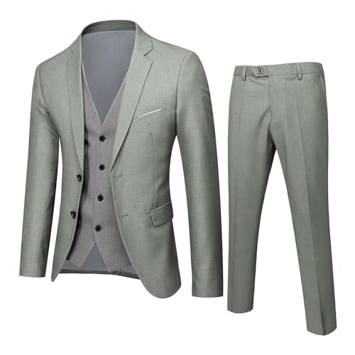 DABASHAN Herren Anzug 3 Teilig Slim Fit Herrenanzug Sakko Weste Hose Knopf Smoking Anzug Klassische Blazer Weste Hosen Set Männer Anzug für Hochzeit Business (Grey-B, S) von DABASHAN