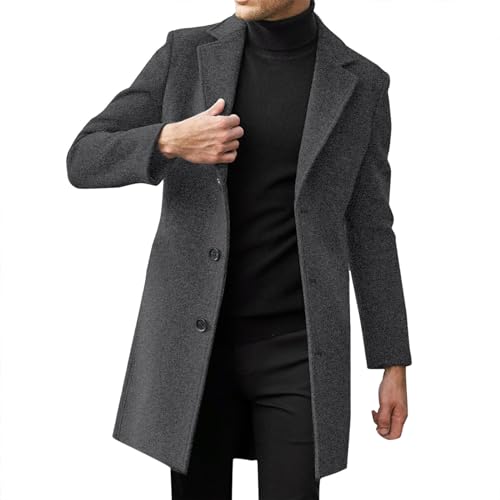 DABASHAN Herren Wintermantel Slim Fit Wollmantel Stehkragen Business Herrenmantel Lange Trenchcoat Windbreaker Jacken Winter Warm Freizeit Mantel (C-Dark Gray, L) von DABASHAN