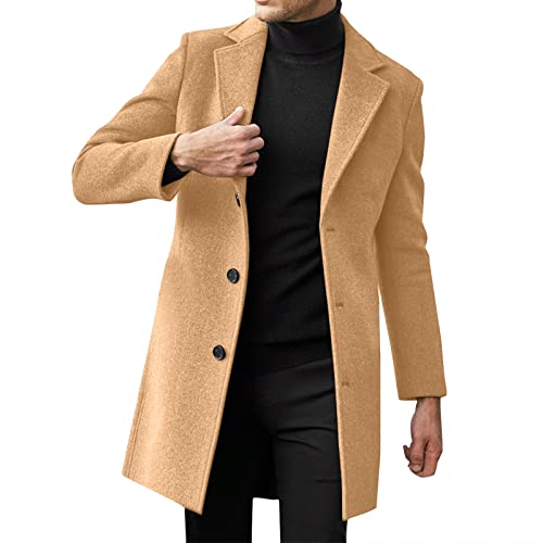 DABASHAN Herren Wintermantel Slim Fit Wollmantel Stehkragen Business Herrenmantel Lange Trenchcoat Windbreaker Jacken Winter Warm Freizeit Mantel (C-Khaki, L) von DABASHAN