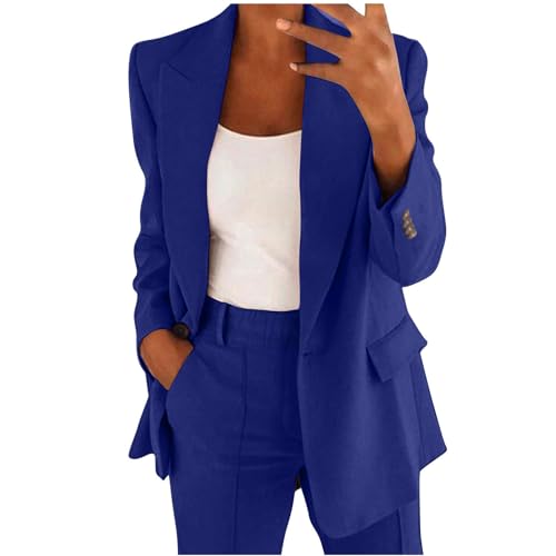 DABASHAN Hosenanzug Damen Elegant Business Anzug Set 2-teilig Slim fit Blazer Hose Outfit Casual Sportlich Freizeitanzug Zweiteiler Slimfit Festlich Sportlich Streetwear (b-Blue, L) von DABASHAN