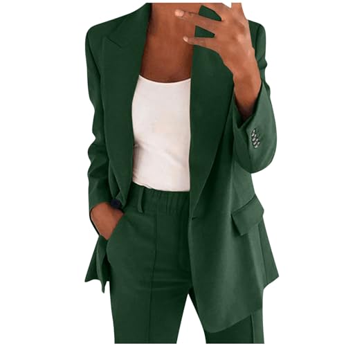 DABASHAN Hosenanzug Damen Elegant Business Anzug Set 2-teilig Slim fit Blazer Hose Outfit Casual Sportlich Freizeitanzug Zweiteiler Slimfit Festlich Sportlich Streetwear (c-Green, XXXXXL) von DABASHAN