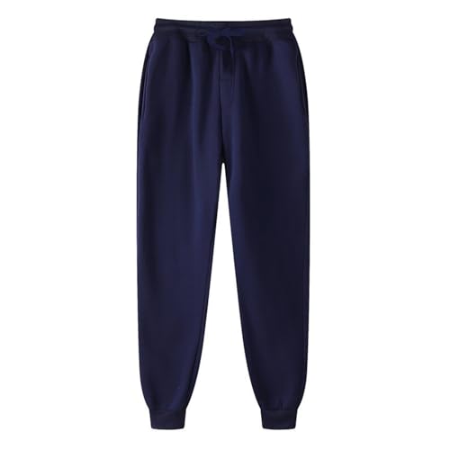 DABASHAN Jogginghose Herren Sporthose Lang Baumwolle Freizeithose Trainingshose Elastischer Taille Warme Sporthose mit Kordelzug Winter Warme Casual Jogginghose (Navy, L) von DABASHAN