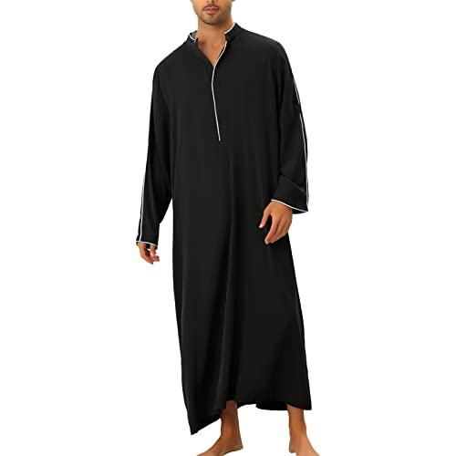 DABASHAN Männer Muslimische Gebetskleidung Islamische Robe Herren Muslim Kaftan Islamisch Dubai Robe Lange Ärmel Ramadan Lange Dubai Kleider Gebetskleider (Black-c, M) von DABASHAN