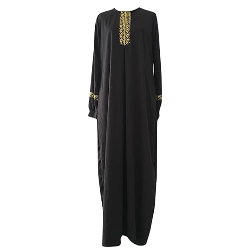 DABASHAN Muslim Roben Damen Langarm Islamische Muslimische Kleid Elegant Muslim Kleidung Islam Dubai Abaya Gebetskleid Ramadan Lang Robe Gebetskleid Langes Kleid (Black, M) von DABASHAN