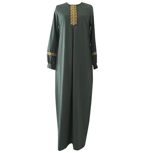 DABASHAN Muslim Roben Damen Langarm Islamische Muslimische Kleid Elegant Muslim Kleidung Islam Dubai Abaya Gebetskleid Ramadan Lang Robe Gebetskleid Langes Kleid (Green, M) von DABASHAN