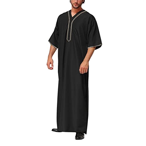 DABASHAN Muslimische Robe Herren Arabische Männer Thobe Halbarm Dubai Robe Islamisch Ramadan Gebetskleidung Lang Abaya Muslim Kaftan (B-Black, M) von DABASHAN