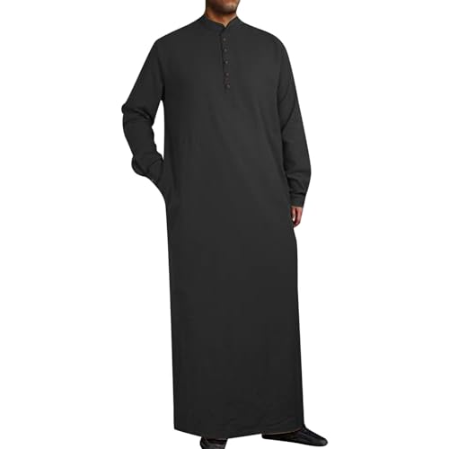 DABASHAN Muslimische Robe Herren Arabische Männer Thobe Halbarm Dubai Robe Islamisch Ramadan Gebetskleidung Lang Abaya Muslim Kaftan (C-Black, S) von DABASHAN