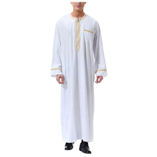 DABASHAN Muslimische Robe Herren Arabische Männer Thobe Halbarm Dubai Robe Islamisch Ramadan Gebetskleidung Lang Abaya Muslim Kaftan (D-White, L) von DABASHAN