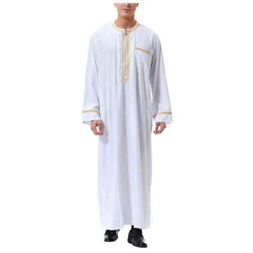 DABASHAN Muslimische Robe Herren Arabische Männer Thobe Halbarm Dubai Robe Islamisch Ramadan Gebetskleidung Lang Abaya Muslim Kaftan (D-White, M) von DABASHAN