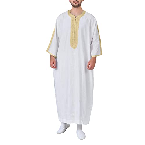 DABASHAN Muslimische Robe Herren Arabische Männer Thobe Halbarm Dubai Robe Islamisch Ramadan Gebetskleidung Lang Abaya Muslim Kaftan (White #6, M) von DABASHAN