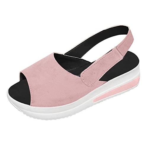 DABASHAN Sandalen Damen Sommer Flach Slide Sandalen Orthopädische Sport Sandalen mit Weiche Fussbett Outdoor Sandalen Plateau Leichte Walking Sandalen Atmungsaktive Strand Sandalen (Pink-6, 36) von DABASHAN