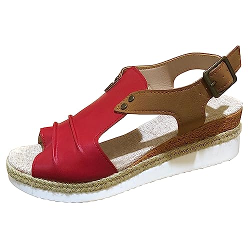 Damen Sandalen Sommer Offene Schuhe Sandalen mit Fußgewölbestütze Fußbett Bequeme Orthopädische Wandersandalen Sommer Sandalen Pantoletten Sexy Leichte Zehentrenner Damensandalen (b-Red, 35.5) von DABASHAN