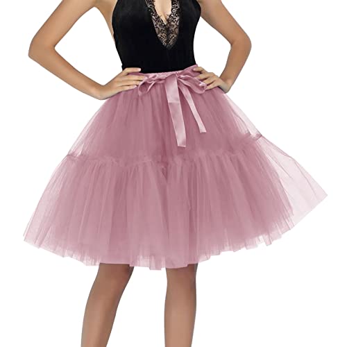 Damen Tüllrock Tütü Rock Minirock 50er Rockabilly Petticoat Tanzkleid Tutu Rock Erwachsene Ballettrock Tüllrock Karneval Party Tutu Kurz Rock (Hot Pink-A, One Size) von DABASHAN