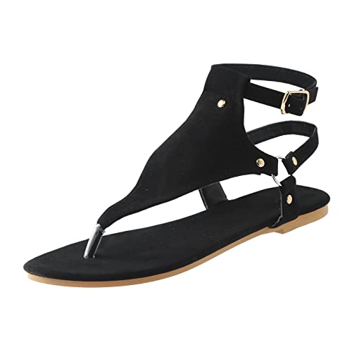 Pantoletten Damen Sommer Elegant Casual Boho Pantoletten Sandalen Orthopädische Sexy Leichte Zehentrenner Damensandalen Plateau Strand Sandalen Flache Lässige Offene Zehentrenner (Black-A, 36) von DABASHAN