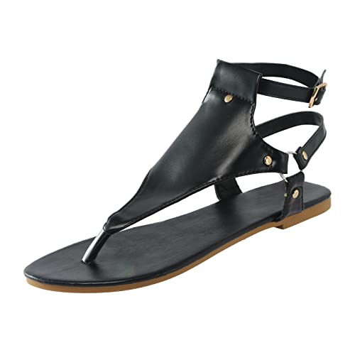 Pantoletten Damen Sommer Elegant Casual Boho Pantoletten Sandalen Orthopädische Sexy Leichte Zehentrenner Damensandalen Plateau Strand Sandalen Flache Lässige Offene Zehentrenner (Black-B, 35.5) von DABASHAN