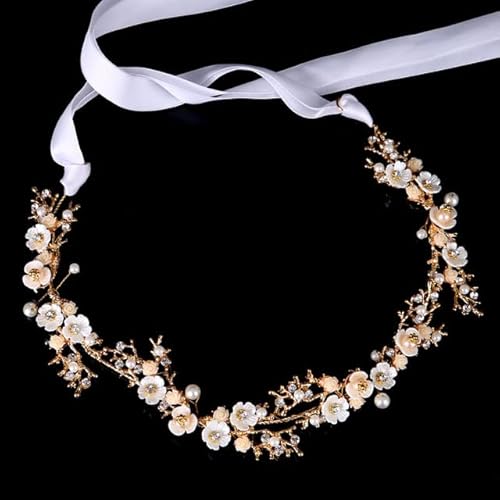 Braut Gold Silber Farbe Blumenband Haarband Stirnband Frauen Kopfschmuck Tiara Hochzeit Braut Haarschmuck Zubehör von DABIN