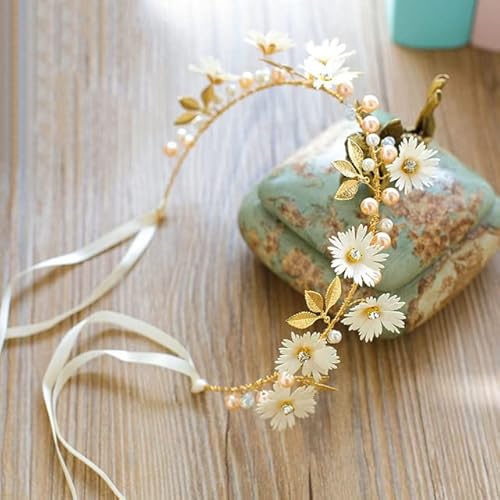 Braut Gold Silber Farbe Blumenband Haarband Stirnband Frauen Kopfschmuck Tiara Hochzeit Braut Haarschmuck Zubehör von DABIN