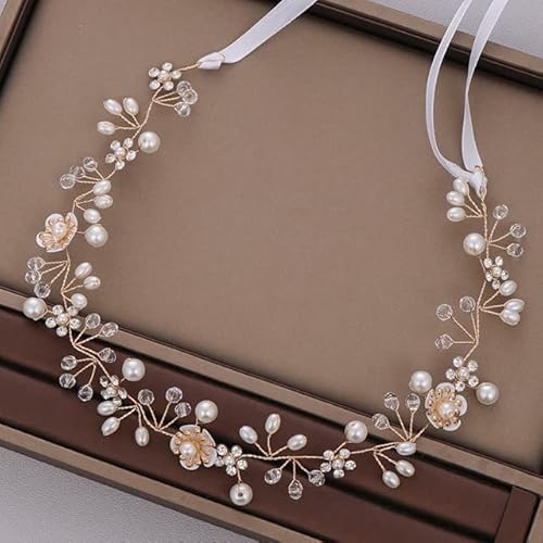 Braut Gold Silber Farbe Blumenband Haarband Stirnband Frauen Kopfschmuck Tiara Hochzeit Braut Haarschmuck Zubehör von DABIN