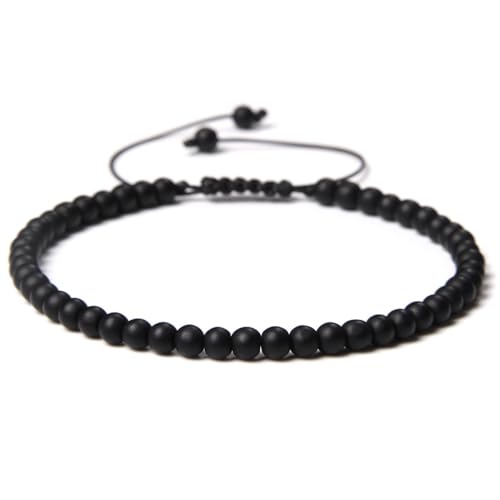 Armbänder Für Damen Und Herren – 4 Mm Feine Perlen, Mattschwarze Natursteinperlen. Armband, Handgewebt, Verstellbare Quastenarmbänder Für Damen Und Mädchen, Party-Schmuck, Wie Abgebildet, Vers von DACRWEKZ